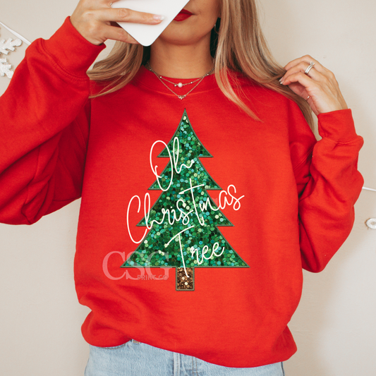 Faux Sequin Oh Christmas Tree - Tee or Sweatshirt